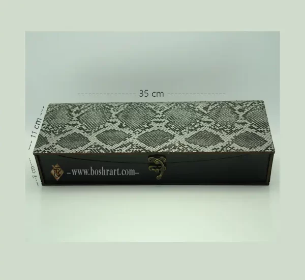 خریدو سفارش جعبه هدیه لوکس چرم پوست ماری با قفل و لولا آنتیک - گالری صنایع دستی بُشرا